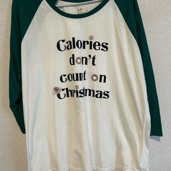 Natural Reflections Tops - Women’s Christmas Graphic Baseball Tee, Green And White, Size 1x